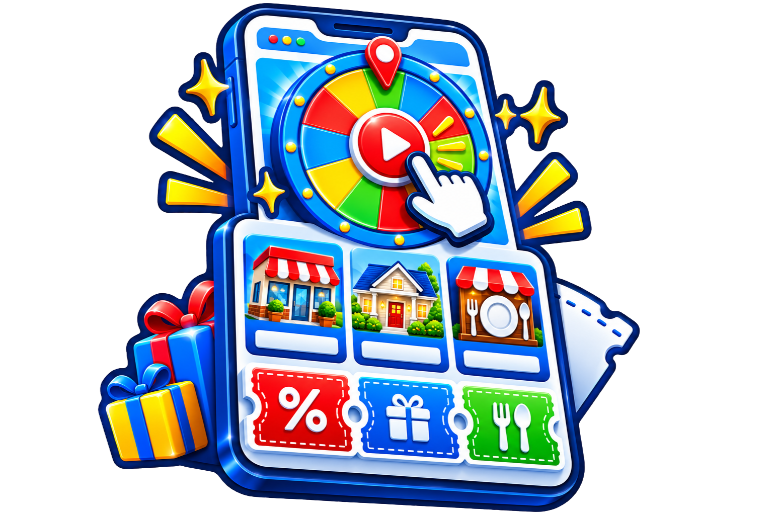 A digital marketplace of local offers with a prize wheel
